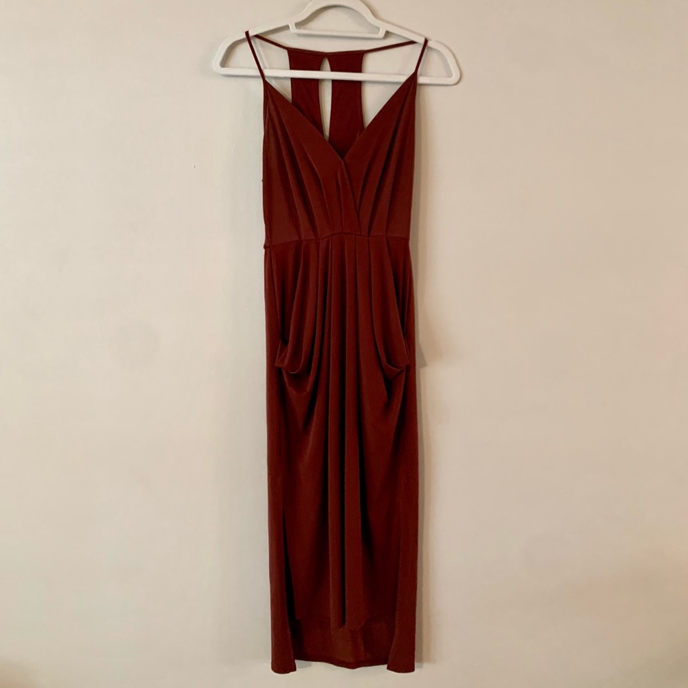 BCBGeneration Maroon Draped Midi Dress